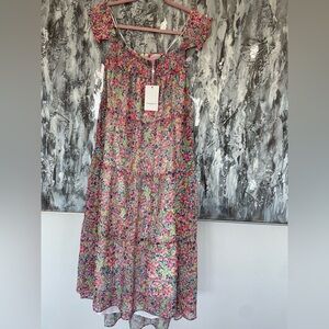 Women's AMANDA UPRICHARD NWT Smocked Top Floral Print Midi Dress-Pink-Small